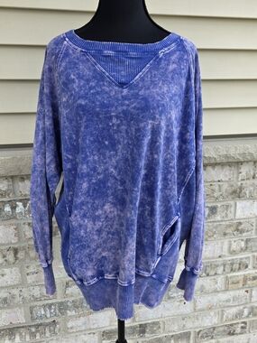 Zenana Purple Acid Wash Oversized Sweatshirt XL
